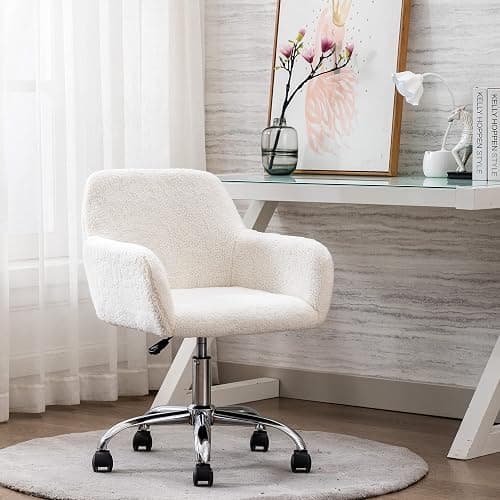 KCC Faux Fur Vanity Makeup Desk Chair, Comfy Fluffy Swivel Modern Leisure Armchair with Wheels, Upholstered Fuzzy Height Adjustable for Teens Women Girls Elegant Home Office thumbnail 2