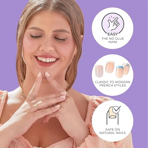 KISS imPRESS No Glue Mani Press On Nails, French, 'Snooze', Blue, Short Size, Squoval Shape, Includes 30 Nails, Prep Pad, Instructions Sheet, 1 Manicure Stick, 1 Mini File thumbnail 3