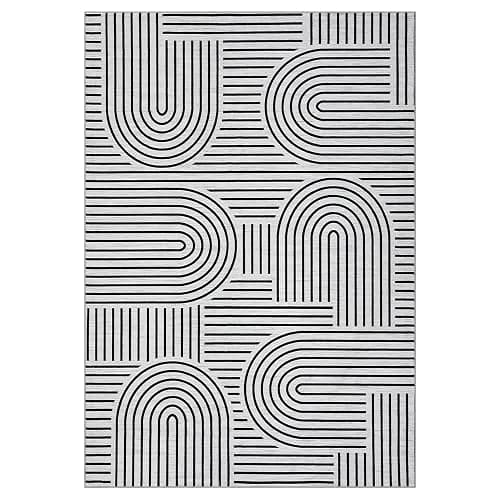 ROYHOME Washable Rug 5x7 Area Rugs for Living Room, Abstract Rug for Bedroom, Soft Rainbow Non Slip Rugs with Rubber Back, Low Pile Stain Resistant Boho Geometric Carpet for Dining Room, Blackwhite thumbnail 4