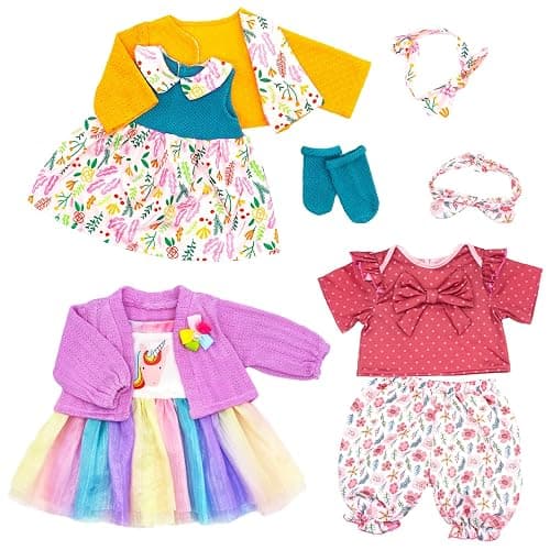 TDDS9 3 Sets Baby Doll Clothes and Accessories for 20-22 Inch Dolls, 9 Pcs Fashion Clothes Dresses Outfits Including Doll Dress Coat Outfits, Headbands, Socks, Top and Pants - Image 1