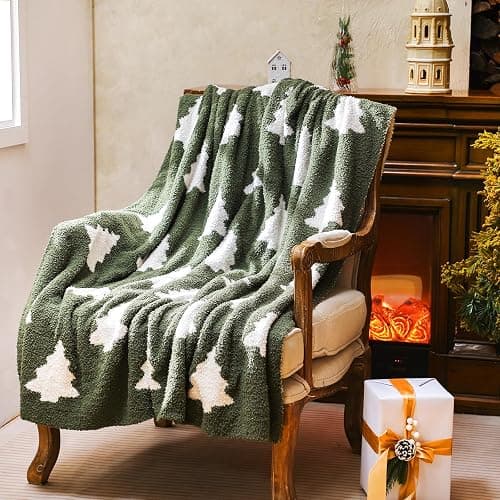 Tingjoo 50 x 60 Inch Christmas Tree Throw Blanket Microfiber Xmas Tree Blanket Cute Soft Cozy Fluffy Christmas Supplies for Living Room Sofa Bed - Image 1