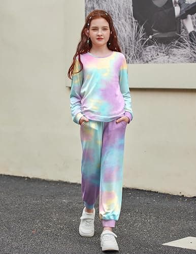 For Zara: Arshiner Girls 2 Piece Outfits Fashion Tracksuits Long Sleeve Pullover Sweatshirt and Sweatpants Jogger Set with Pockets thumbnail 2