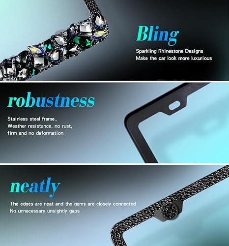 Murimt Black Rhinestone License Plate Frames 2 Pack Bling Sparkly License Plate Frame Holder Cover Custom Personalized Bedazzled License Plate Frame for Women - High End Gift Box Packaging thumbnail 4