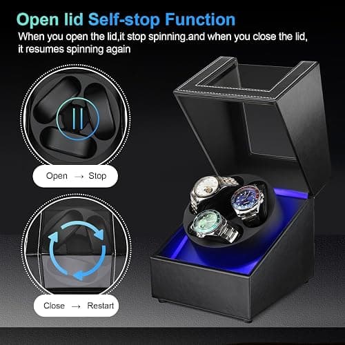 Anyasun Watch Winder for Automatic Watches,3 Watch Winder Box with LED Display, Ultra Quiet Japanese Motor,4 Rotation Modes,Watch Shark for Men & Women,USB-C Power thumbnail 3