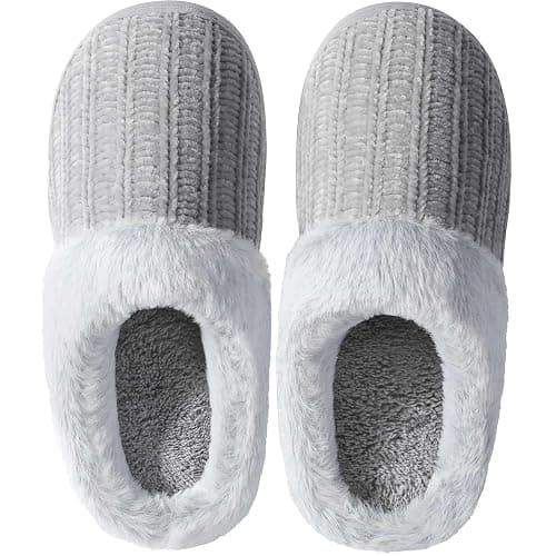 shoeslocker Womens Memory Foam Fuzzy Slippers Knitted House Slippers for Women Comfy Slip-On Warm House Shoes - Image 1