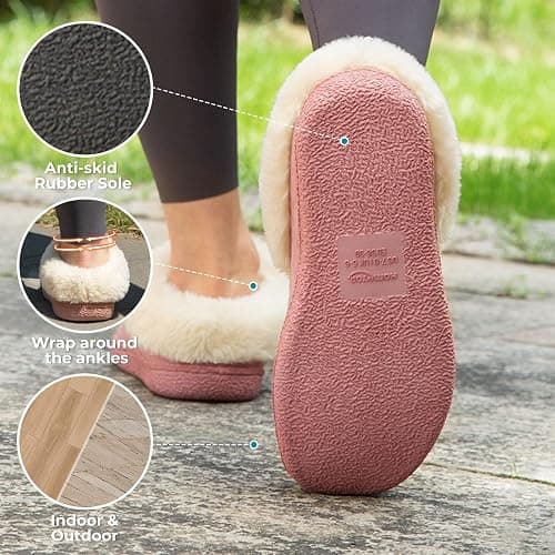 HomeTop Women's Comfy Moccasin Style Memory Foam Slip on Slippers Soft Microsuede Clog House Shoes with Luxury Fuzzy Fur Collar thumbnail 5