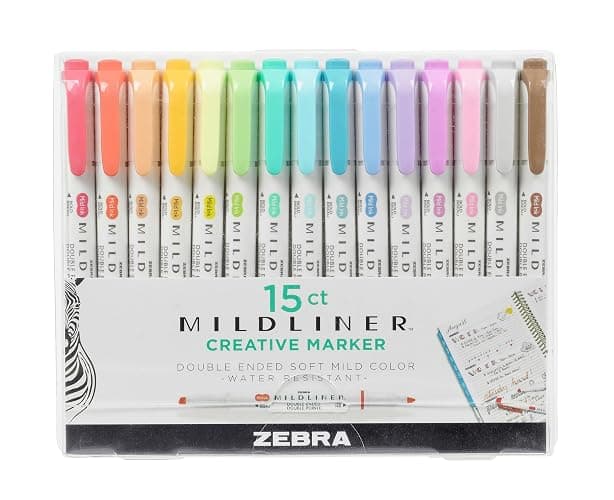 Zebra Mildliner Creative Marker Double Ended Soft Mild Color 15 Pack - Image 1