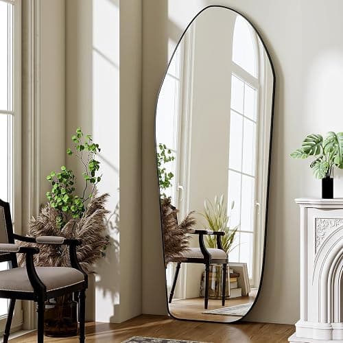 BEAUTYPEAK Irregular Full Length Mirror - 67x24 Inch Black Framed Modern Mirrors, Unique Shape Vanity Wall Mirror for Living Room Bedroom Entryway Hallway - Image 1