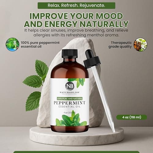 NaturoBliss Peppermint Essential Oil, 100% Pure and Natural Therapeutic Grade, Premium Quality Peppermint Oil, 4 fl. Oz - Perfect for Aromatherapy and Relaxation thumbnail 4