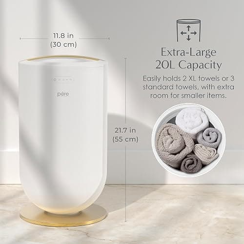Pure Enrichment PureBliss Luxury Towel Warmer - Extra Large 20L Heats Towels, Robes, Blankets, or Clothing - Modern Bucket Design, 4 Heat Timer Settings & Auto Shut-Off (White & Brushed Gold) thumbnail 2