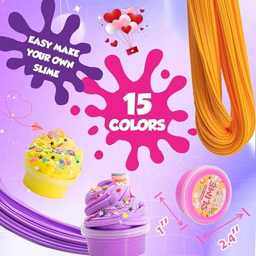 Schleim Kinder, 15 Pack Slime Set, Mädchen Geschenke 8 Jahren, DIY Butter Slime, Glitter, Charms, Fruit Slices Basteln Mädchen, Kleinkinder im Alter von 6-12 Jahren, Kleine Geschenke für Kinder thumbnail 6