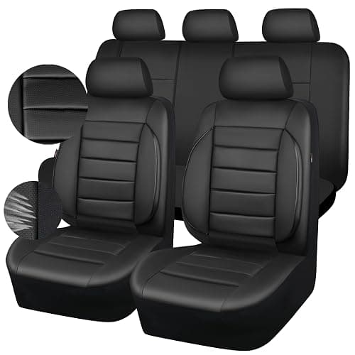 CAR PASS Leather Seat Covers Full Set Universal Water Resistant 3D Foam Back Support, Luxury Comfort Automotive 5 Seat Covers All Season Fit for SUV,Sedan,Van, Airbag Compatible Elegance(Pure Black) - Image 1