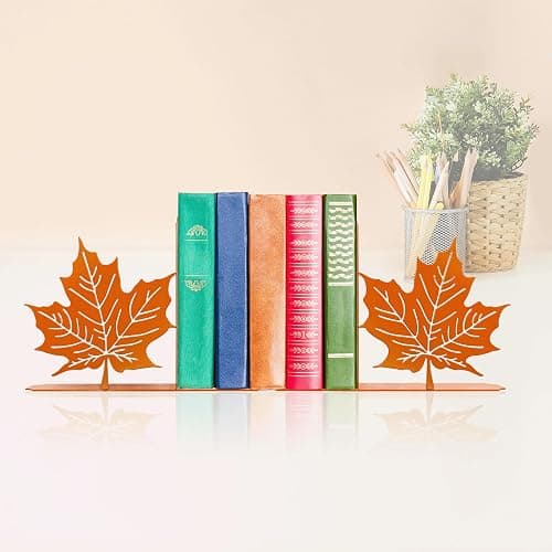 Maple Leaf Decor Bookends Leaves Decor for Fall Cute and Unique Novelty Book Ends for Kids Flower and Plant Room Decor(Orange Yellowk) thumbnail 4