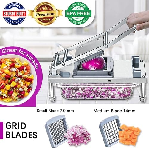 Stainless steel Vegetable Chopper, Veggie Chopper With 8 Blades, Onion Dicer with Container, Food Cutter & Grater Mandoline Slicer thumbnail 2