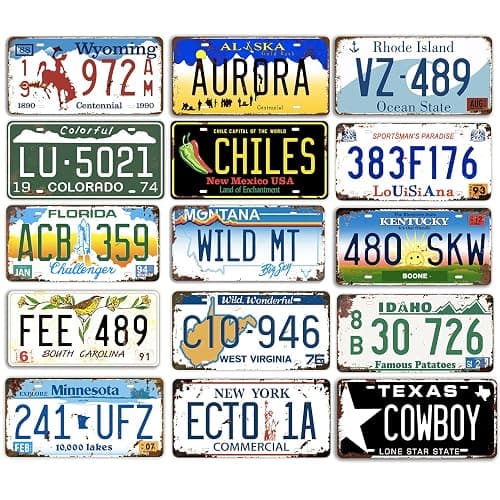 Assorted License Plates, Retro Vintage US States Number Tags, Embossed Vanity Prop Tin Sign for Man Cave Garage DIY, 6X12 inch (6 pcs) thumbnail 4