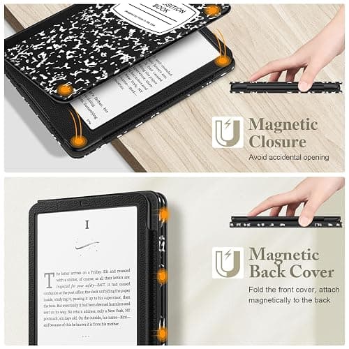 Fintie Case for 7"/6.8" Kindle Paperwhite(12th/11th Generation-2024/2021) and Kindle Colorsoft Signature Edition -Slim Foldable Stand Cover Auto Wake/Sleep for Paperwhite 2024, Composition Book thumbnail 4