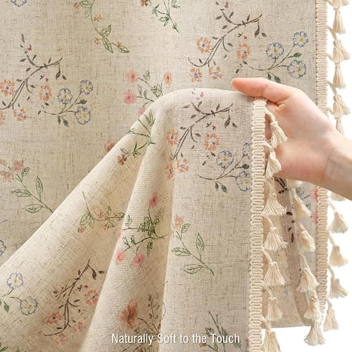 XOGUIBO Floral Vintage Linen Shower Curtain, French Country Shower Curtains for Bathroom with Tassels, 72Wx90H thumbnail 6