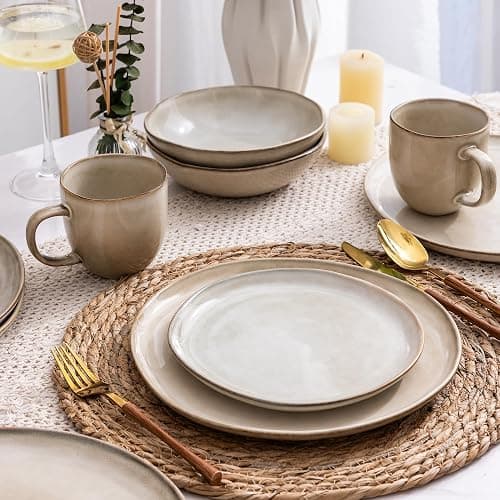 AmorArc Ceramic Dinnerware Sets,Handmade Reactive Glaze Stoneware Plates and Bowls Sets,Highly Scratch Resistant | Dishwasher & Microwave Safe Dishes Set,Service for 6 (18pc) thumbnail 4