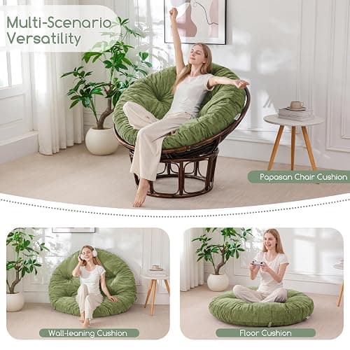 HIGOGOGO Papasan Chair Cushion with Thick Corduroy Cover (Without Chair), Soft Supportive Cushion, Green, 48 x 48 Inch thumbnail 3