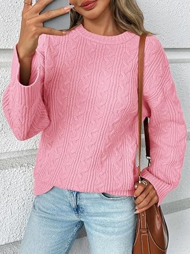Saodimallsu Womens Cable Knit Sweater Oversized Long Sleeve Chunky Knit Crew Neck Fall Pullover Sweaters Top thumbnail 3