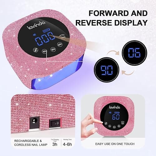 UV Nail Lamp 54W, Cordless Gel UV Led Nail Lamp for Gel Nail Polish, Rechargeable UV Nail Light Nail Dryer with 4 Timer and LCD Display, Professional Fast Curing Lamp Nail Art Tools with Rhinestone thumbnail 6