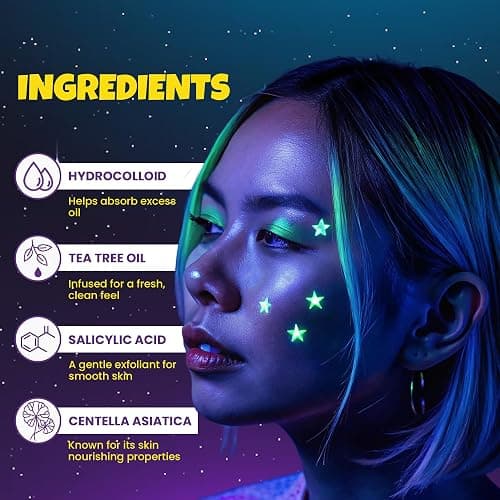 280Pcs Star Pimple Patches for Face - Pimple Patches Cute Stars - Hydrocolloid, Salicylic Acid, Tea Tree Oil, Centella - Glitter, Regular, Glow in the Dark, Translucent 7 Colors, 3 Sizes Zit Stickers thumbnail 4