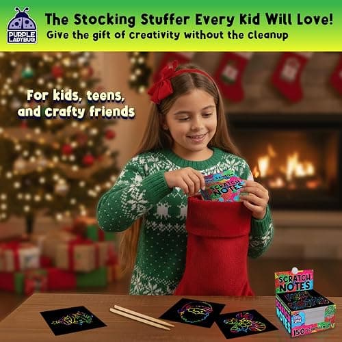 PURPLE LADYBUG Rainbow Holographic Scratch Art Mini Notes - Kids Stocking Stuffers for Teen Girls Gifts Trendy Stuff, Small Gifts for Teens, Tween & Preteen Craft Christmas Gift thumbnail 2
