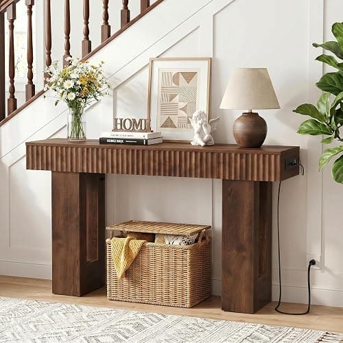 Unikito 47" Entryway Table with 2 Storage Drawers & Outlets, Fluted Design | USB-C Charging, Narrow Sofa Table Behind the Couch, Versatile Console Table for Entryway Hallway Foyer Living Room thumbnail 8