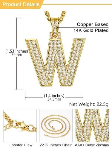 U7 Gold Initial Number Necklace for Men Women, 18K Gold/Silver Plated Diamond CZ Letter Pendant Necklace Big A-Z 0-9 Hip Hop Jersey, Customerized Letter Wheat Chain 22 Inch for Athletes Rappers thumbnail 4