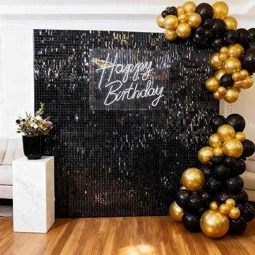 Black Shimmer Wall Backdrop 24 Panels Cover 4 x 6 Ft, Photo Backdrops for Wedding,Graduation,Anniversary,Birthday,Party Decoration - Image 1
