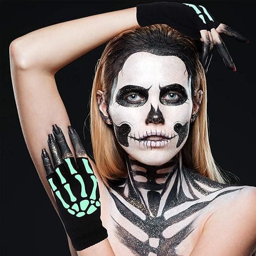 XUECHEN Skeleton Gloves,Glow in the Dark Touch Screen Thickened Full/Half Finger for Costume Cosplay Accessories - Half Finger thumbnail 7