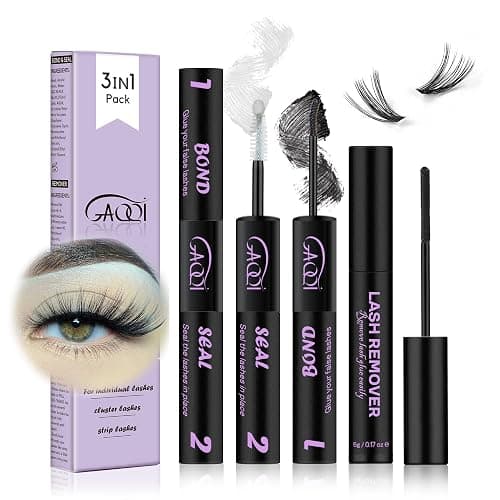 GAQQI Lash Bond and Seal and Remover, Waterproof Lash Clusters Glue Easy to Use 3 in 1 Strong Hold DIY Eyelash Adhesive Kit, Qucik Removal Eyelash Remover, 2 Pcs - Image 1