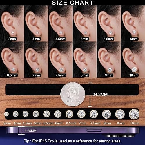 Moissanite Halo Earrings Stud Screw Back 0.2-8.0ct 3-10mm 18K White Gold Plated 925 Sterling Silver Lab Round Cut Brilliant Moissanite Halo Earrings for Women Men thumbnail 3