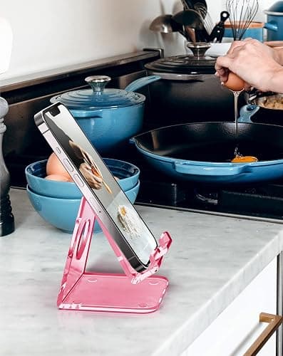 TOPGO Acrylic Cell Phone Stand, Clear Phone Holder for Office Desk, Vanity, Kitchen Counter, Bedside Table, Compatible with iPhone 17 16 15 14 13 12 Pro Max Plus/Smartphones/iPad/Switch/Kindle(Pink) thumbnail 8