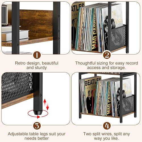 Huxitocan Record Player Stand with Storage Up to 100 Albums and 40 CDs, 4 Tier Vinyl Record Storage for Living Room, Turntable Stand with Record Holder & Display Shelf thumbnail 6