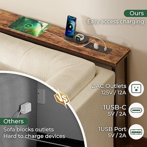 Behind Couch Table with Charging Stations | Power Outlet with USB-C Ports, Extra Storage Behind Sofa,Sofa Table Console Table for Entryway Living room, Rustic Brown thumbnail 4