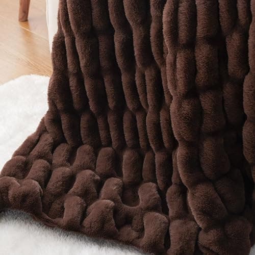 BATTILO HOME Rust Brown Faux Fur Throw Blanket for Bed, Large Double Side Reversible Ruched Rabbit Fur Blanket for Couch, Living Room, Soft Warm Mink Cozy Blanket, 60x80 Inch thumbnail 8