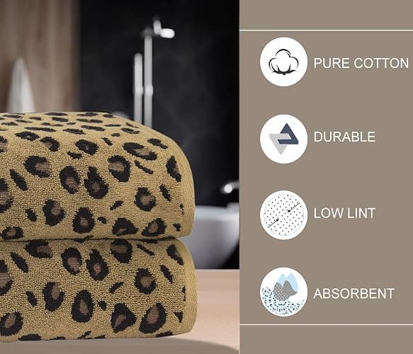 COTTON CRAFT Oversized Bath Sheet - 2 Pack Extra Large 32 x 89 Animal Print Leopard Cheetah Africa Safari 100% Cotton Jacquard Towel - Soft Absorbent Luxury Bathroom Shower Spa 450 GSM Bath Sheet thumbnail 6