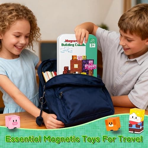 iLacven Magnetic Blocks Travel Magnetic Building Blocks Cubes - 100 PCS Tin Box Magnet Toys Set STEM Educational Stacking for Kids Ages 3 4 5 6 7 8 9 10 11 12 Year Old Boys Girls Birthday Christmas thumbnail 4