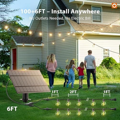 addlon 100FT Solar String Lights Outdoor with Remote, 54 LED Shatterproof Bulbs, Dimmable & Timable, 3 Light Modes, G40 Waterproof Solar String Lights for Outside Backyard Party Decor thumbnail 7