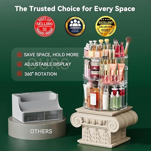 Auxmir Organisateur Maquillage Rotatif 360°, Rangement Maquillage 9 Niveaux Réglables, Organisateur Coiffeuse Grande Capacité Multifonctionnel pour Produit Cosmétiques Skincare Parfum, Transparent thumbnail 7