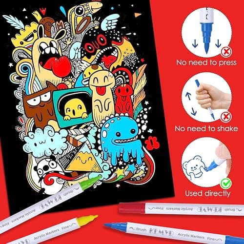 KEMYR 100 Colors Acrylic Paint Pens, Dual Tip brush and fine tip Acrylic Paint Markers for Paper, Wood, Canvas, Stone, Rock Painting, Glass, Fabric, DIY, Ceramic, Art Supplies thumbnail 4