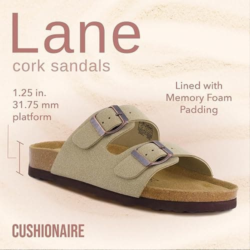 CUSHIONAIRE Lane Cork Footbed Sandals for Women – Comfortable Double Buckle Slip-On with Genuine Suede Footbed & Arch Support Slides for Women Footwear thumbnail 3