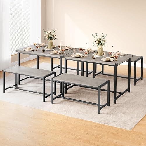 GAOMON Dining Table Set for 4, Wooden Kitchen Table with 2 Benches, 3 Piece Rectangular Dining Room Set, Space Saving Kitchen Tables Sets for Apartment, Small Space, Home, Rustic Gray thumbnail 3