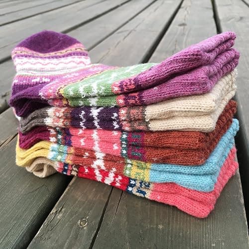 YZKKE 5Pack Womens Vintage Winter Soft Warm Thick Cold Knit Wool Crew Socks, Multicolor, free size thumbnail 5