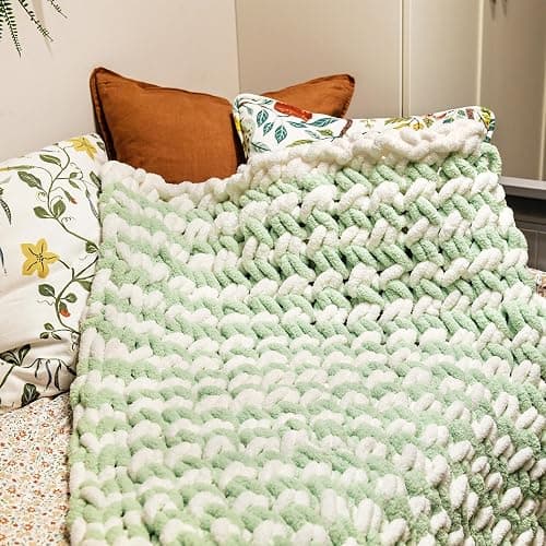 BSRHOME Chunky Chenille Yarn for Hand Knitting,Fluffy Soft Jumbo Yarn with Circular Needle & Crochet Hook,Super Bulky Big Yarn for Chunky Blanket,Large Thick Arm Knitting,1 Pack,Sage Green thumbnail 4