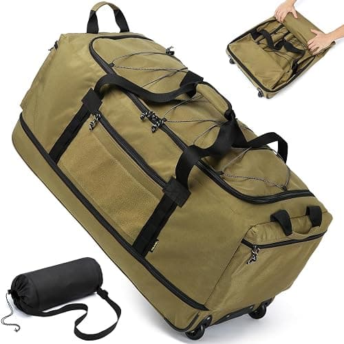 Laripwit Sac de Voyage Pliable à roulettes XXL 130-170L Extensible Sac de Sport avec roulettes 36'' Extra Large Sac à Bagages Souple avec Poignées Multiples, Marron - Image 1