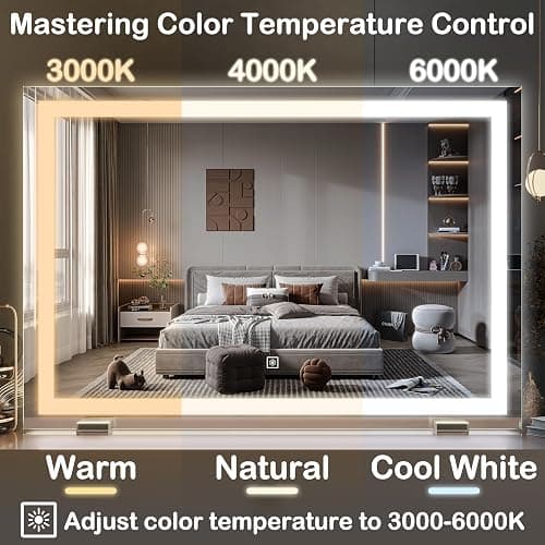 FENNIO Makeup Mirror with Lights 23"x32" ，LED Makeup Mirror ，Large Vanity Mirror with Lights，Touch Sensor with Dimmable 3 Modes, Square White thumbnail 3