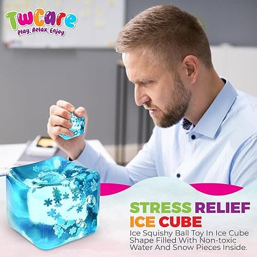 Stress Balls Ice Cube with Snowflakes Inside for Your Best Mellow and Chill, Snow Pieces Silent Nice Square Shape Anxiety Sensory Squishy Fidget Toy Slow Rise, Classroom Prizes, Calming Kids Adults thumbnail 8