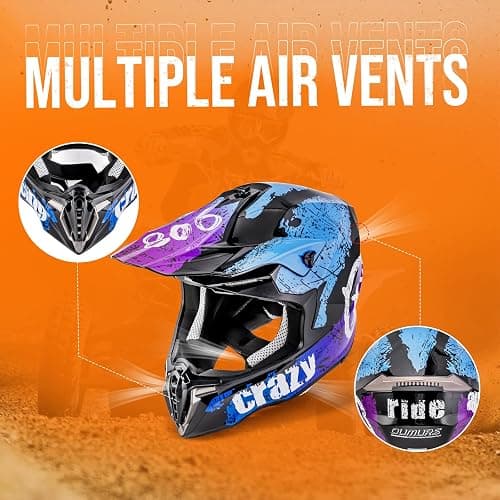 OUMURS Adult ATV Dirt Bike Helmet with Goggles Gloves & Mask Quick Release Buckle Adjustable Sun Visor Motorcycle Adult Helmet Off-Road Motocross Downhill Moped MX for Unisex-Adult thumbnail 4